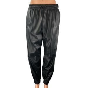 ZARA Black Faux Vegan Leather Elastic Waist Tapered Joggers Trouser Pants Size M